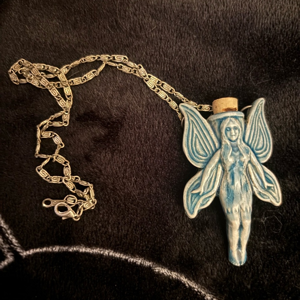 Adorable Whimsical blue Fairy perfume bottle necklace